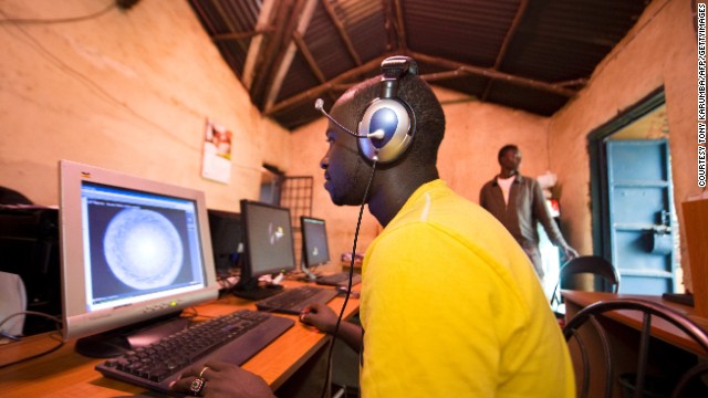 Surfing the internet at a cyber cafe in Nairobi, Kenya.