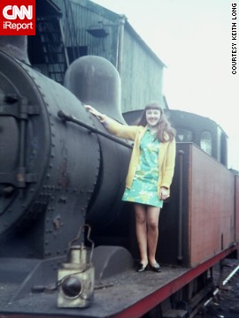 Keith Long took this picture of his wife in 1969 on the running board of a steam engine in England. "Sixties fashion was a changing decade -- very dated in the early part and trendy and totally different at the end," Long says.