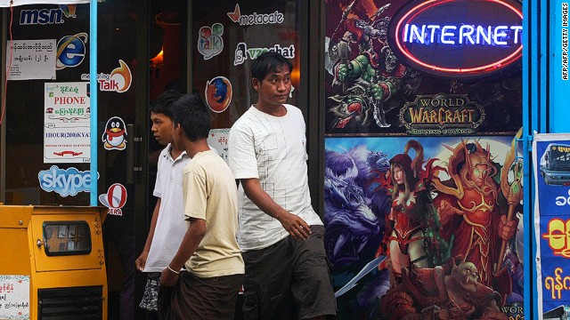 Myanmar has lots of Internet cafes. The connections are just brutally slow. Mobile phones are more popular than the Internet. In June, US$15 SIM cards for mobile phones are expected to be made available to foreigners.