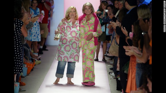 Designer Lilly Pulitzer, right, died on April 7 at age 81, according to her company's Facebook page. The Palm Beach socialite was known for making sleeveless dresses from bright floral prints that became known as the "Lilly" design. 