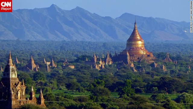 Temples and pagodas fill the peaks and valleys of Myanmar. This image was captured from the top of <a href='http://ireport.cnn.com/docs/DOC-882709'>Shwesandaw Pagoda</a>.