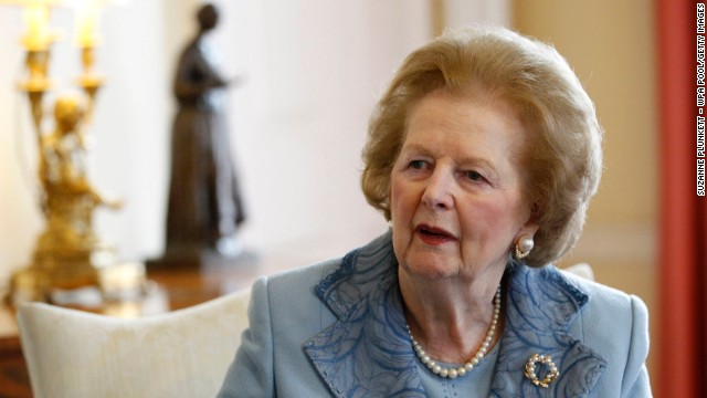 Former Prime Minister Baroness Thatcher talks with British Prime Minister David Cameron inside Number 10 Downing Street on June 8, 2010.