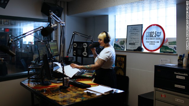 Radio host Rachael Gordon talks on-air from the CD102.5 studios in Columbus, Ohio. <a href='http://cd1025.com/' >WWCD-FM</a> is a rarity in today's world of radio, an independently operated and locally owned commercial music station.