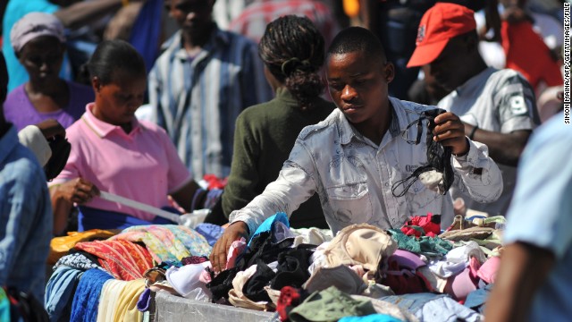 Second-hand clothing is a big business in open-air markets across many African countries.