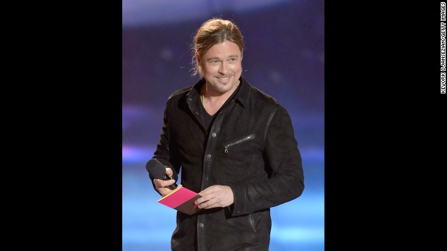 Brad Pitt presents the movie of the year award to "The Avengers."