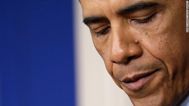 President Barack Obama makes a statement about the bombings in the White House briefing room on Monday.