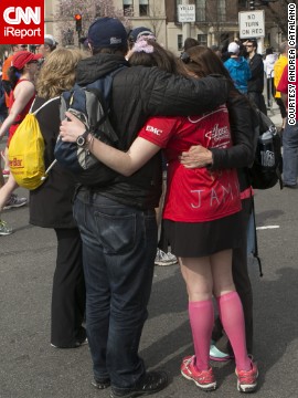 Andrea Catalano, a freelance photographer, shot this photo about a mile from the Boston Marathon finish line. He wanted to capture the outpouring of support from spectators and people in the area, comforting and assisting runners.