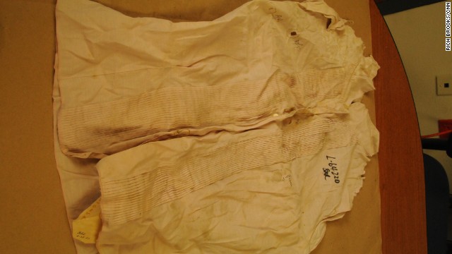 Police evidence in the investigation included Garza's blouse, seen here. Garza's death certificate states that her cause of death was "trauma to the right side of her head" causing "hemorrhage of the brain" and "suffocation."