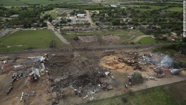 The West Fertilizer Co. lies in ruins in West, Texas, on Thursday, April 18, the day after the accident.