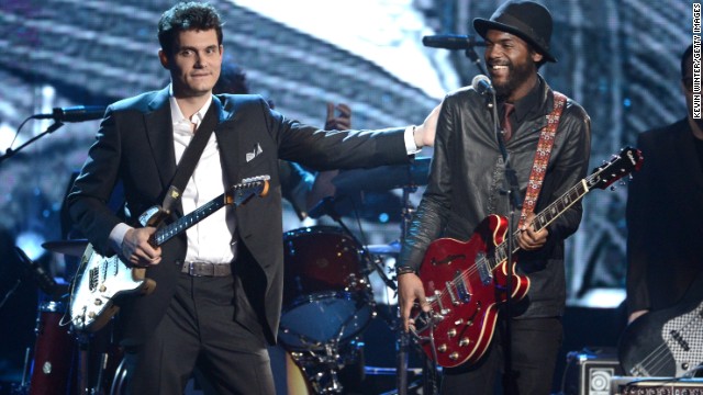 John Mayer, left, and Gary Clark Jr., perform onstage.