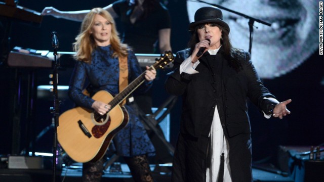 Nancy Wilson, left, and Ann Wilson of Heart perform at the event.