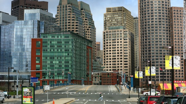 Summer Street in downtown Boston is empty as authorities hunt for the surviving marathon bombing suspect on Friday, April 19. Much of the Boston area was closed or in lockdown during the investigation and residents were asked to stay inside.