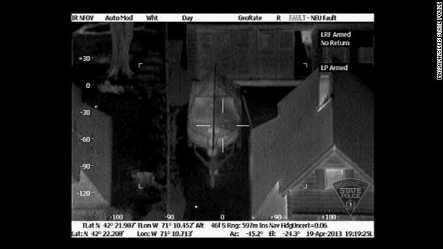 Massachusetts State Police released thermal images of Boston Marathon bombing suspect Dzhokhar Tsarnaev hiding in a boat in a backyard in Watertown on Friday, April 19, which helped lead to his capture. They were taken by an infrared device on a helicopter. The first image was taken at 7:19 p.m., less than 20 minutes after a homeowner told police there was a bloodied person in his dry-docked boat. See all photography related to the Boston bombings.