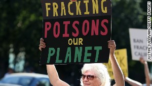 People protest fracking outside the California Environmental Protection Agency in Sacramento last year.\n