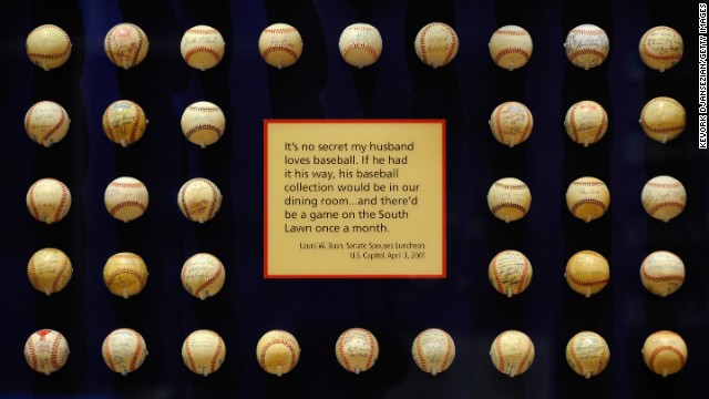 President George W. Bush's baseball collection is on display in the center.