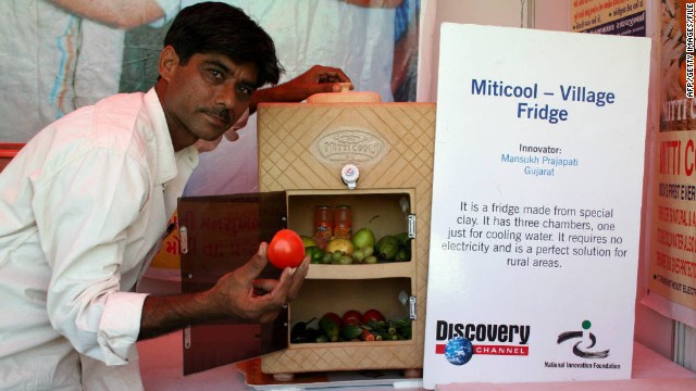 The Mitticool Fridge was developed and launched by Indian engineer, Mansukhbhai Prajapati (pictured), in 2006. Made entirely from clay, the device costs roughly $50 and uses no electrical power. It can keep items of food fresh for up to five days and has been a valuable addition to rural communities in India.