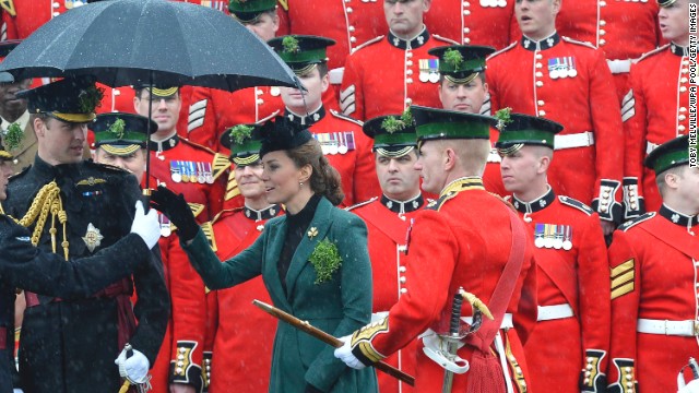 William and Catherine attend a St. Patrick's Day parade on March 17 in Aldershot, England.