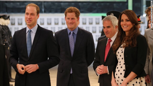 From left, Prince William, Duke of Cambridge, Prince Harry, and Catherine, Duchess of Cambridge, smile during the inauguration of Warner Bros. Studios Leavesden on Friday, April 26, in London. 