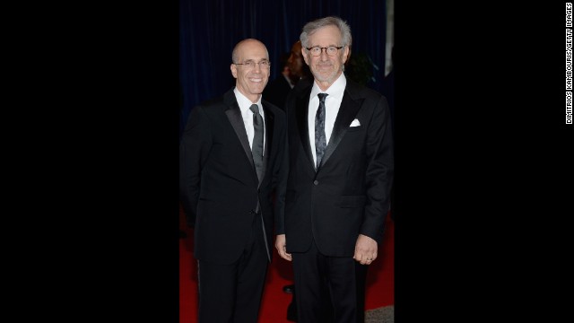 DreamWorks CEO Jeffrey Katzenberg and director Steven Spielberg on the red carpet before the dinner.