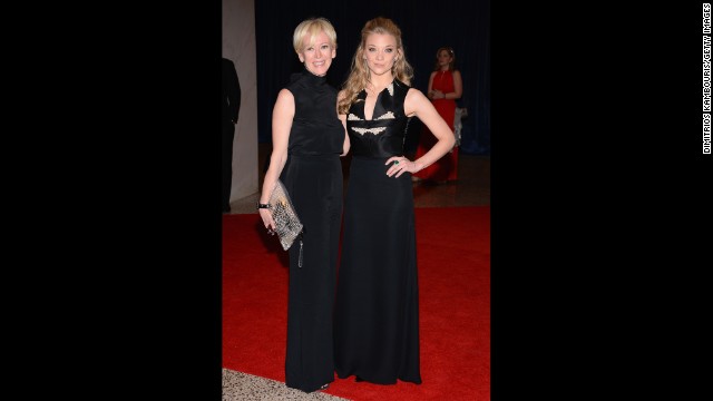 Edior-in-chief of Cosmopolitan Magazine Joanna Coles and actress Natalie Dormer arrive for the dinner.