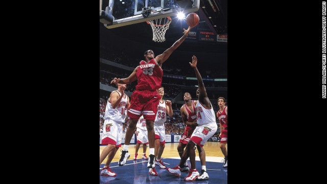 Jason Collins, who played with the NBA's Washington Wizards this season, has disclosed that he is gay, making him the first active openly homosexual athlete in the four major American pro team sports. Collins (No. 33) played college ball for Stanford, here against Maryland in 1998. He has been in the NBA for 12 seasons. 