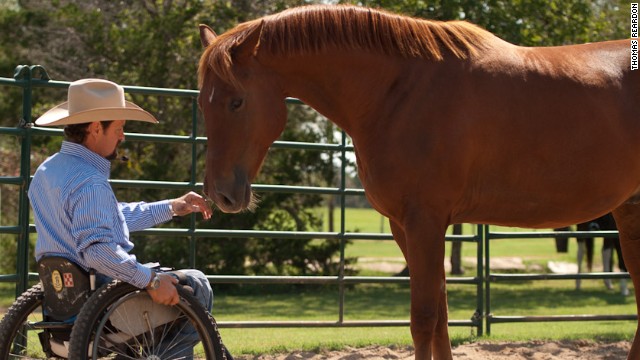 Horsemanship teacher Michael Richardson demonstrates the sensitivity and responsiveness of Santo, a former track horse at LOPE.