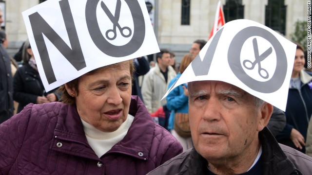 Demonstrators in Madrid take part in a Labor Day protest against the Spanish government's austerity policies.