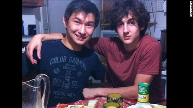 Authorities say Dias Kadybayev (left, with Dzhokhar Tsarnaev in this image from vk.com) is in the U.S. on a visa that is no longer valid.