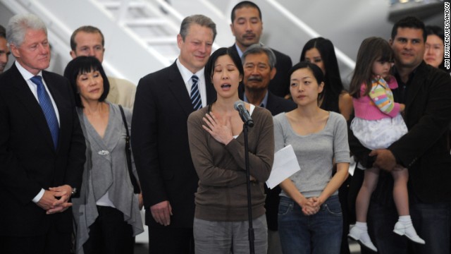 North Korea has arrested Americans before, only to release them after a visit by a prominent dignitary. Journalists Laura Ling, center, and Euna Lee, to her right, spent 140 days in captivity after being charged with illegal entry to conduct a smear campaign. They were freed in 2009 after a trip by former President Bill Clinton.