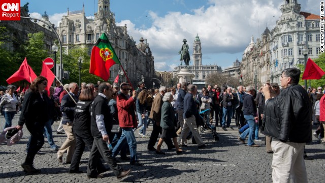 iReporter TTeixeira captured this image from a May Day protest in Porto, Portugal. "People protested with great order, but showed discontent against the government who they blame for this economic crisis," she said. "They want the government to resign and the Troika out of this country."