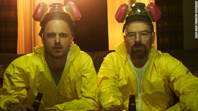 "Breaking Bad" may be history, but stars Bryan Cranston, right, and Aaron Paul are still keeping the show in the spotlight. The two <a href='http://www.hollywoodreporter.com/live-feed/julia-louis-dreyfus-hocks-emmy-726274' target='_blank'>starred in a promotional video for the Emmys</a> with Julia Louis-Dreyfus ("Veep") that included a clever reference to their meth-cooking characters -- as well as some digs at the awards. The AMC show is up for <a href='http://www.cnn.com/2014/07/10/showbiz/emmy-nominations-2014-complete-list/index.html'>a vat-load of Emmys</a>, including nominations for Cranston, Paul and best drama. Here are some indelible scenes from its five seasons (SPOILER ALERT: Read no further if you don't want plot points revealed).