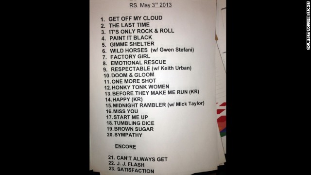 The set list from the May 3 concert.