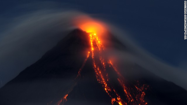 In 2009, lava cascaded down the slopes of Mayon volcano, 330 kilometres southeast of Manila.