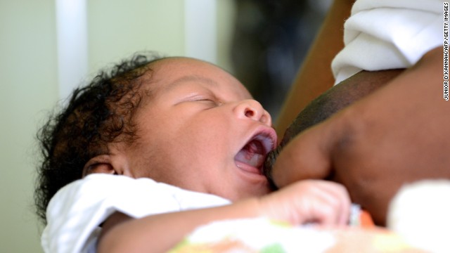 A mother breastfeeds her baby at the Binza maternity hospital in the Democratic Republic of Congo on Tuesday.