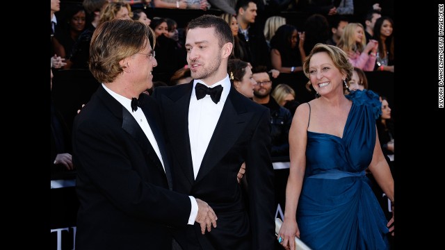 Justin Timberlake's mother, Lynn Harless. Writer Aaron Sorkin is at left.