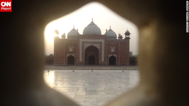 While visiting the <a href='http://ireport.cnn.com/docs/DOC-887220'>Taj Mahal</a> in Agra, India, Michael Pagedas noticed a unique view of a mosque situated next to the iconic mausoleum. He photographed the mosque through the Taj Mahal's craved marble screen. 