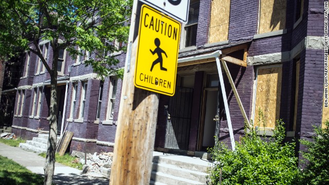 A building sits boarded up on Seymour Avenue. The Clark Fulton neighborhood is beset by nearly double-digit unemployment, and one in every five houses is in foreclosure.