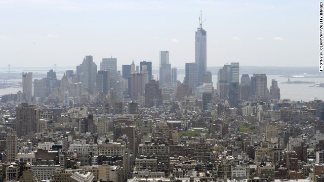 The One World Trade Center with the newly installed spire towers over the New York skyline on May 10. 