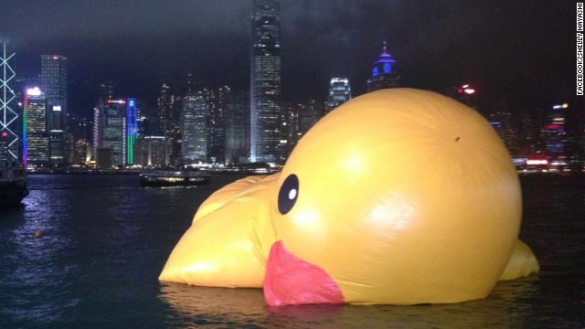 Bad night: Rubber duck recreates a scene more familiar in Lan Kwai Fong or Wan Chai.