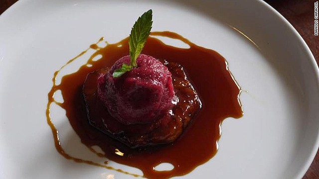 For the indecisive gourmand, Manolo Caracol serves a fantastic nine-course tasting menu for $36 per person. Blueberry ice cream with sugarcane honey (pictured) is a typical dessert.