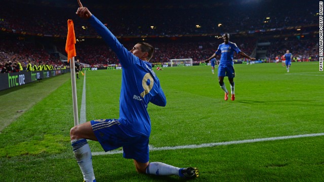 Fernando Torres does his best impression of Usain Bolt after giving Chelsea the lead.