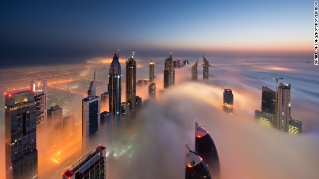 Looking north from the 79th floor of the Index Tower, the tops of the Park Towers, bottom center, along with the buildings lining Sheikh Zayed Road are visible.