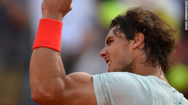 Power play: Nadal outmuscled Berdych to reach the Rome Masters final.