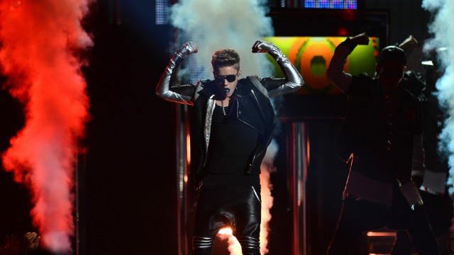 Bieber performs.