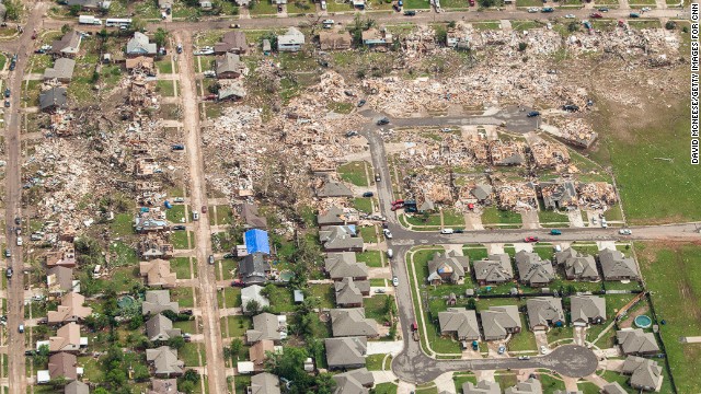 An aerial view of the destruction caused by the massive tornado that struck areas south of Oklahoma City on Monday, May 20, shows the magnitude of damage left in its path. The storm's winds topped 200 mph as it <a href='http://www.cnn.com/2013/05/21/us/severe-weather/index.html?hpt=hp_t2'>carved a 17-mile path of destruction</a> through Oklahoma City suburbs. On Tuesday, May 21, CNN sent photographer David McNeese to capture the story from above: