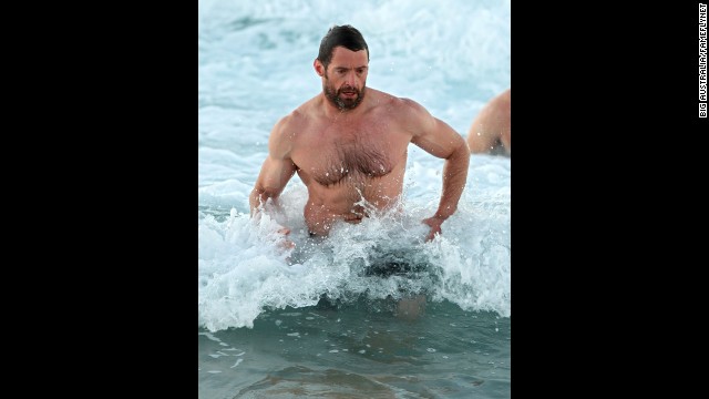 "Wolverine" star Hugh Jackman enjoyed an early morning swim at Bondi Beach in Sydney in July 2012.