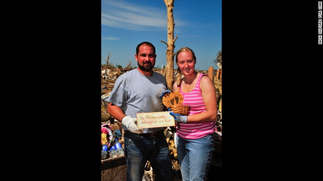 Thomas and Kelcy Trowbridge found a basket adorned with footprints from one of their two children.