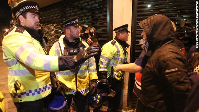 EDL supporters confront police in Woolwich on May 22.