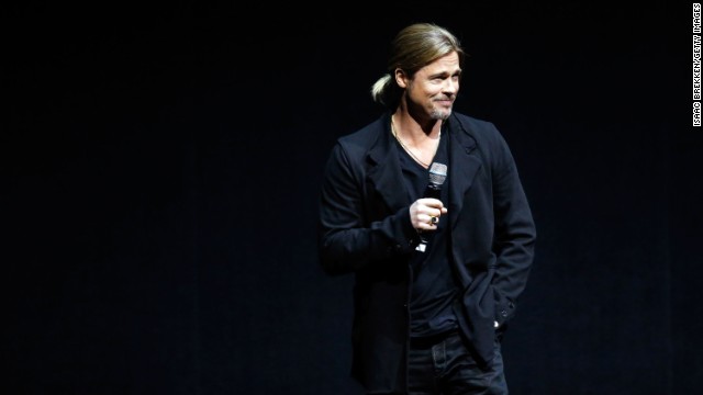 Pitt speaks at a Paramount Pictures presentation to promote his upcoming film, "World War Z" during CinemaCon on April 15, 2013, in Las Vegas.