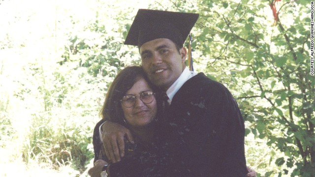 Quinones-Hinojosa attended community college and then finished a bachelor's degree at the University of California, Berkeley. Here, he's with his mother at the Berkeley graduation in 1994.